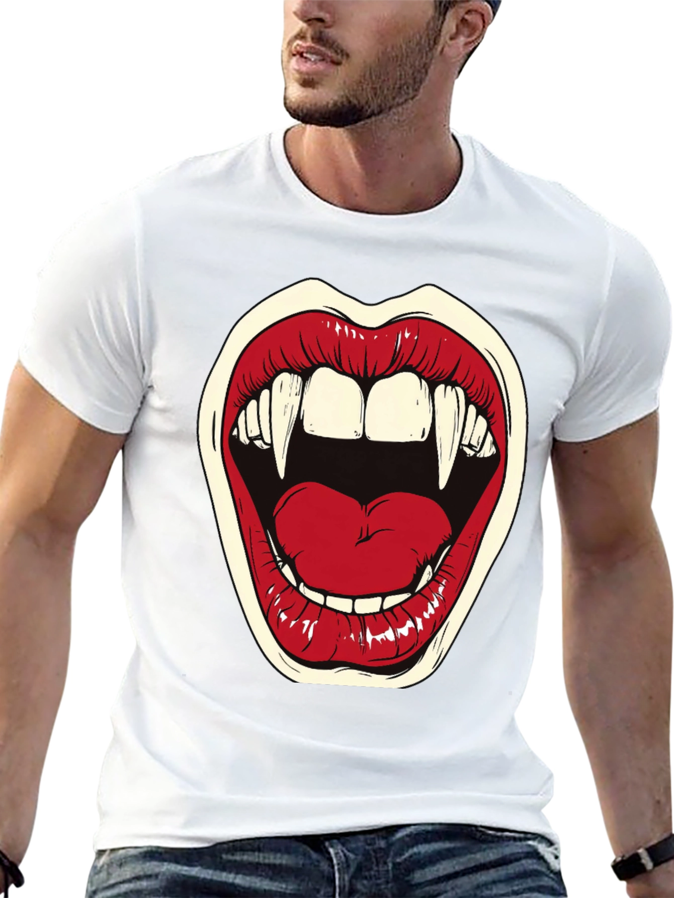 Vampire Mouth Graphic Tee - Halloween Shirt