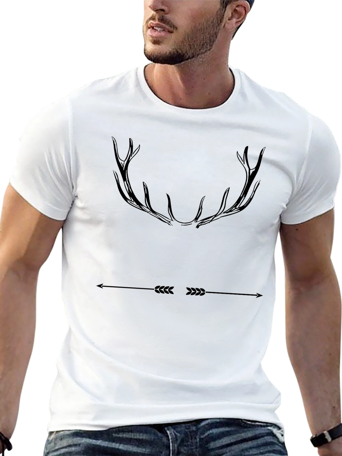 Mens Black T-Shirt with Antler and Arrow Design
