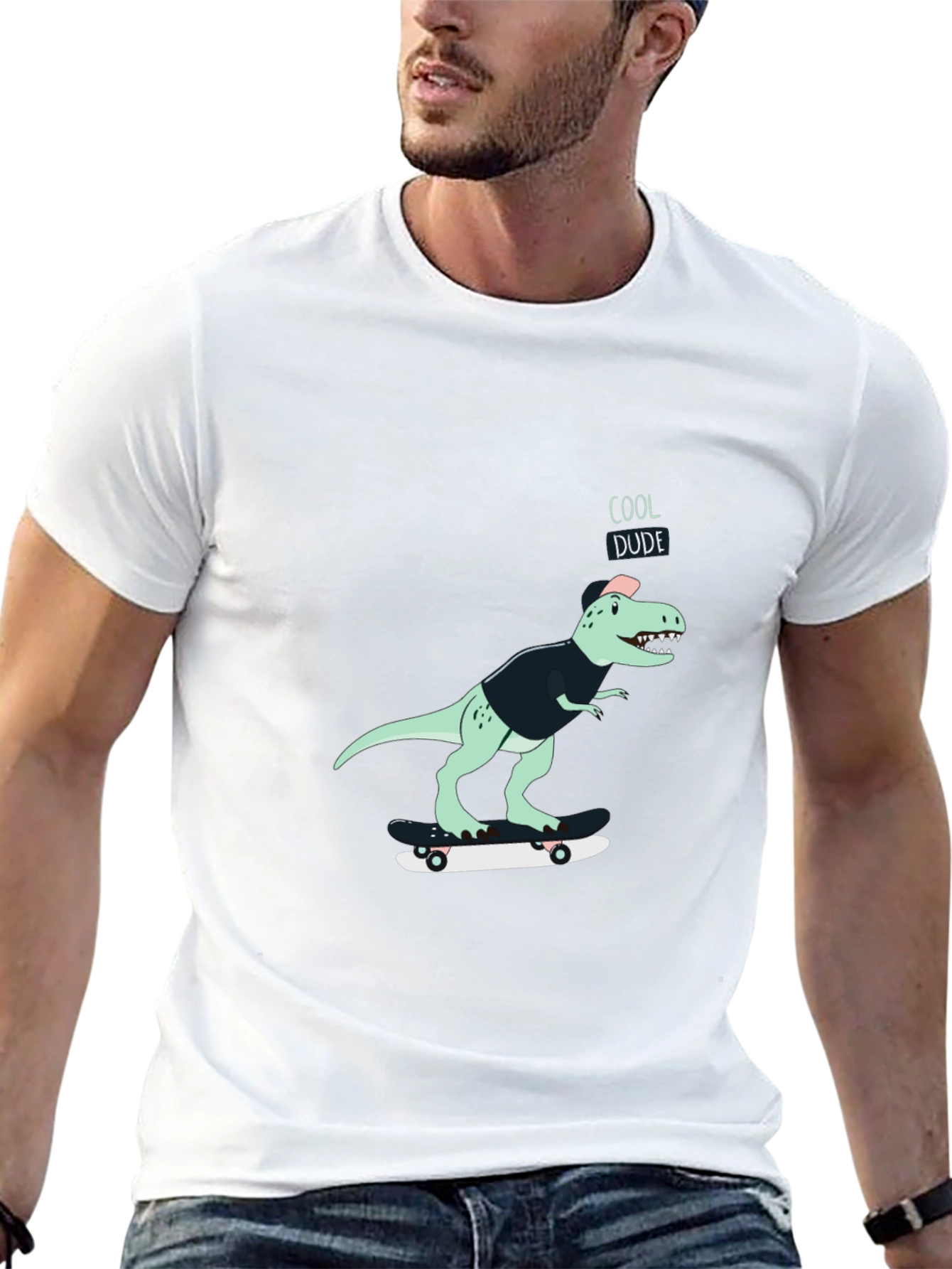 Cool Dude Dinosaur Skateboard Graphic T-Shirt