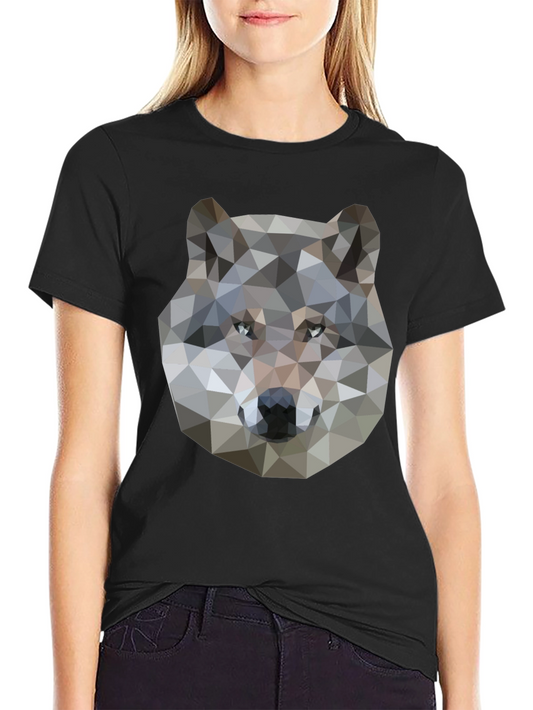 Geometric Wolf Graphic Print Black T-Shirt