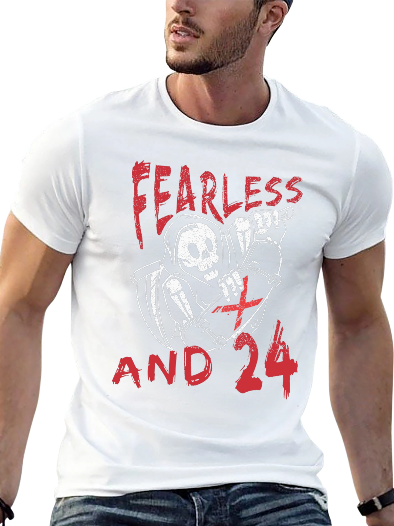 Fearless and 24 Grim Reaper Skateboarder Graphic Tee