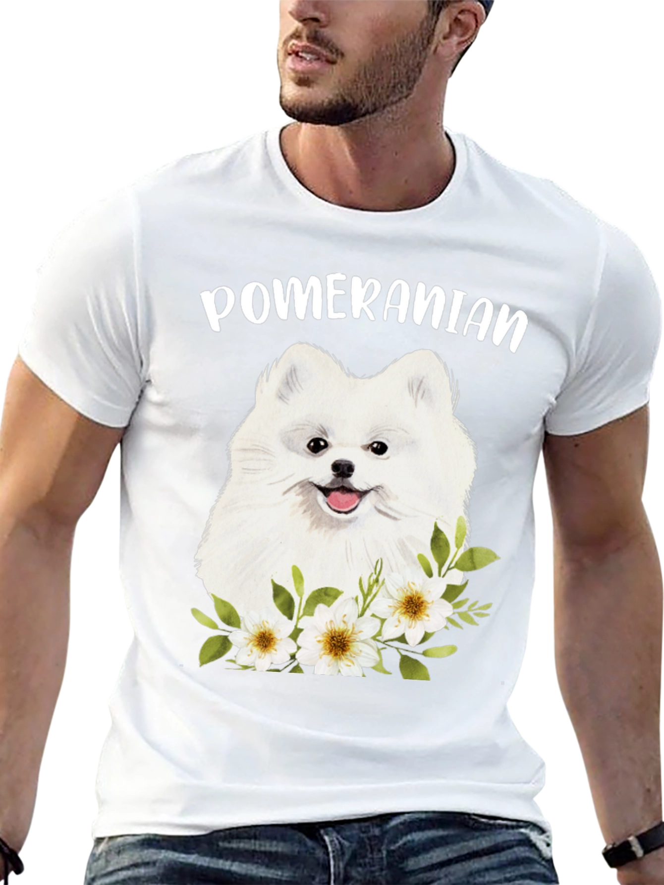 Pomeranian Dog Floral Graphic T-Shirt