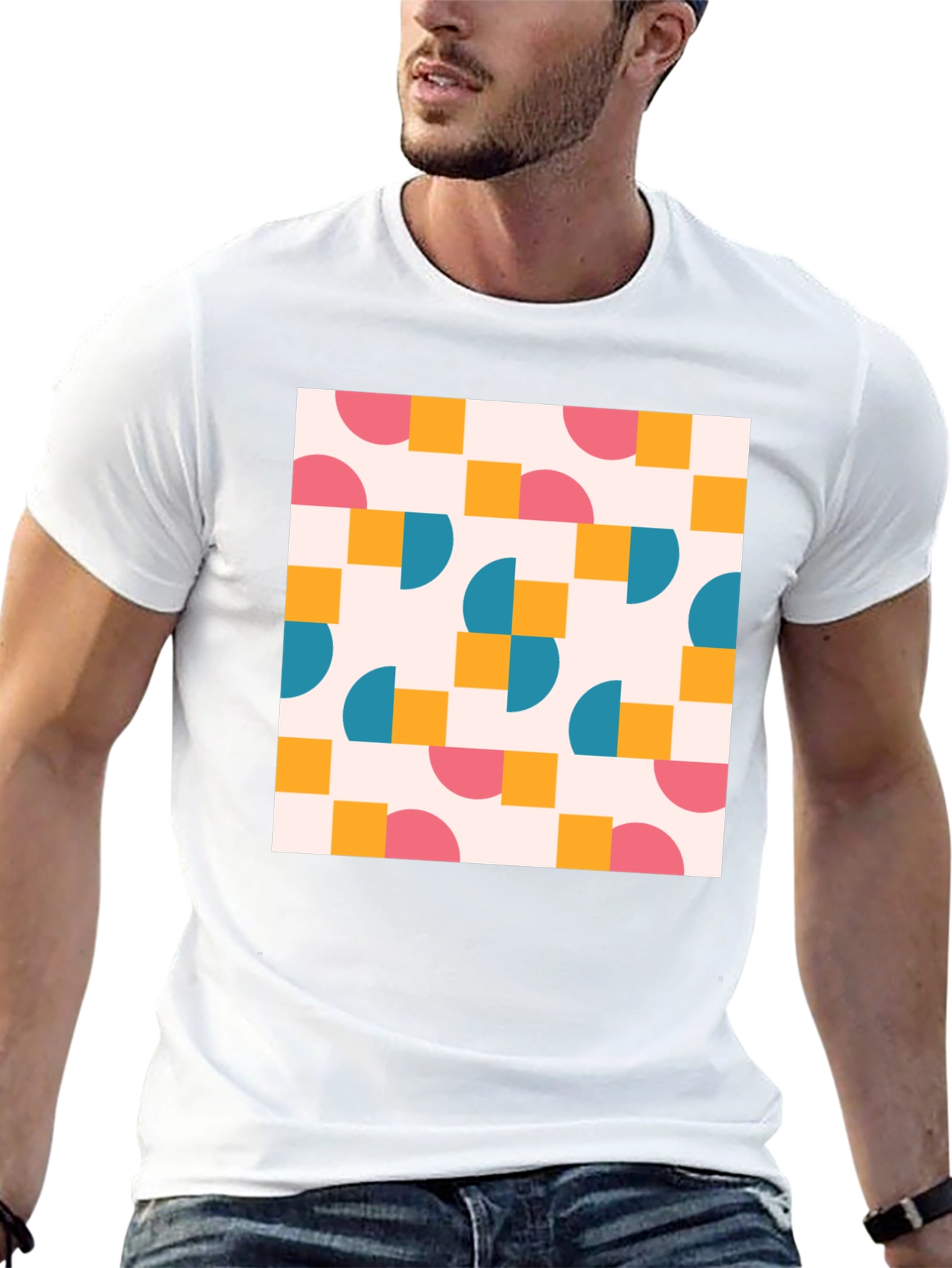 Retro Geometric Pattern Black T-Shirt