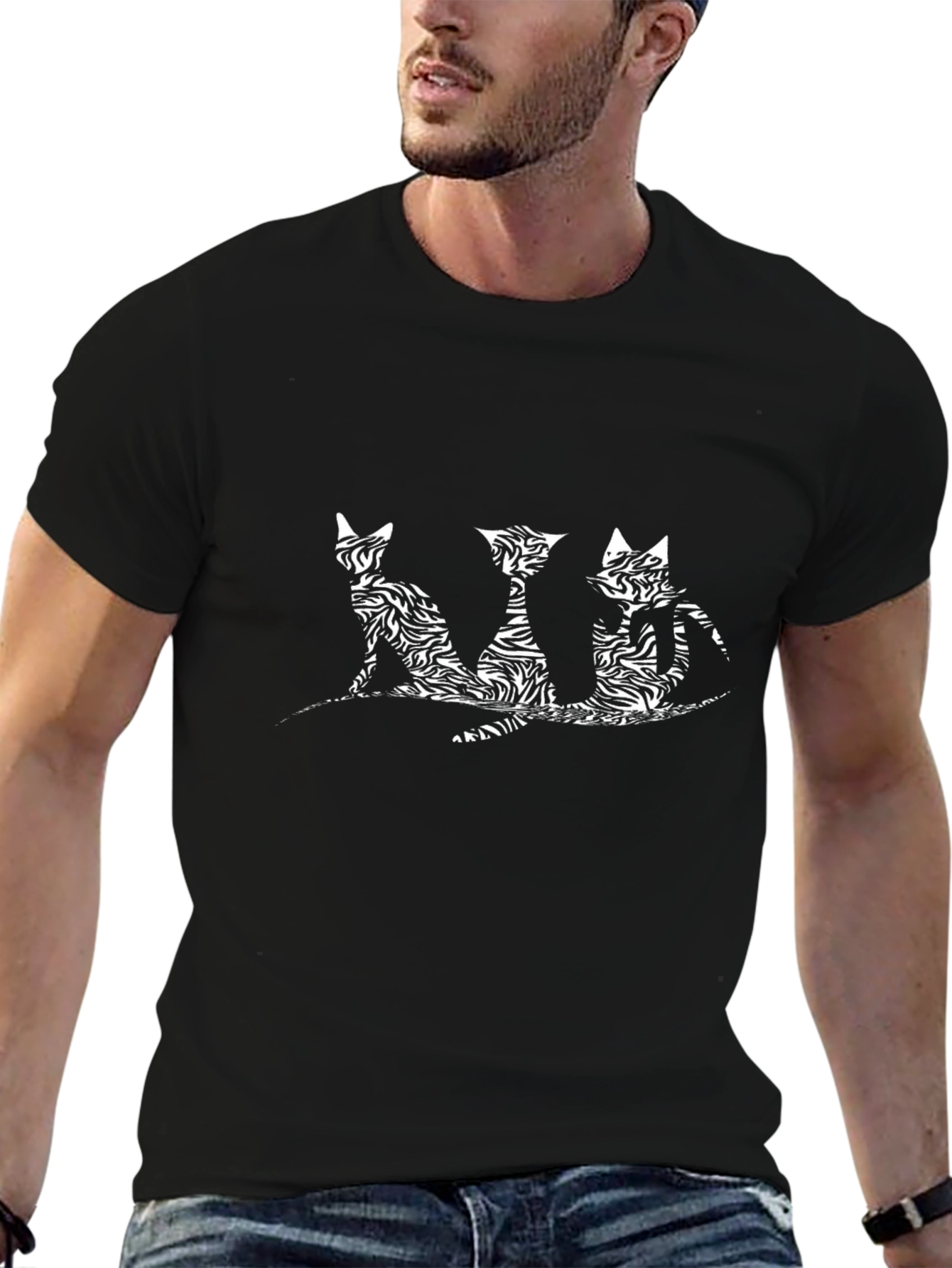 Abstract Cats Black T-Shirt