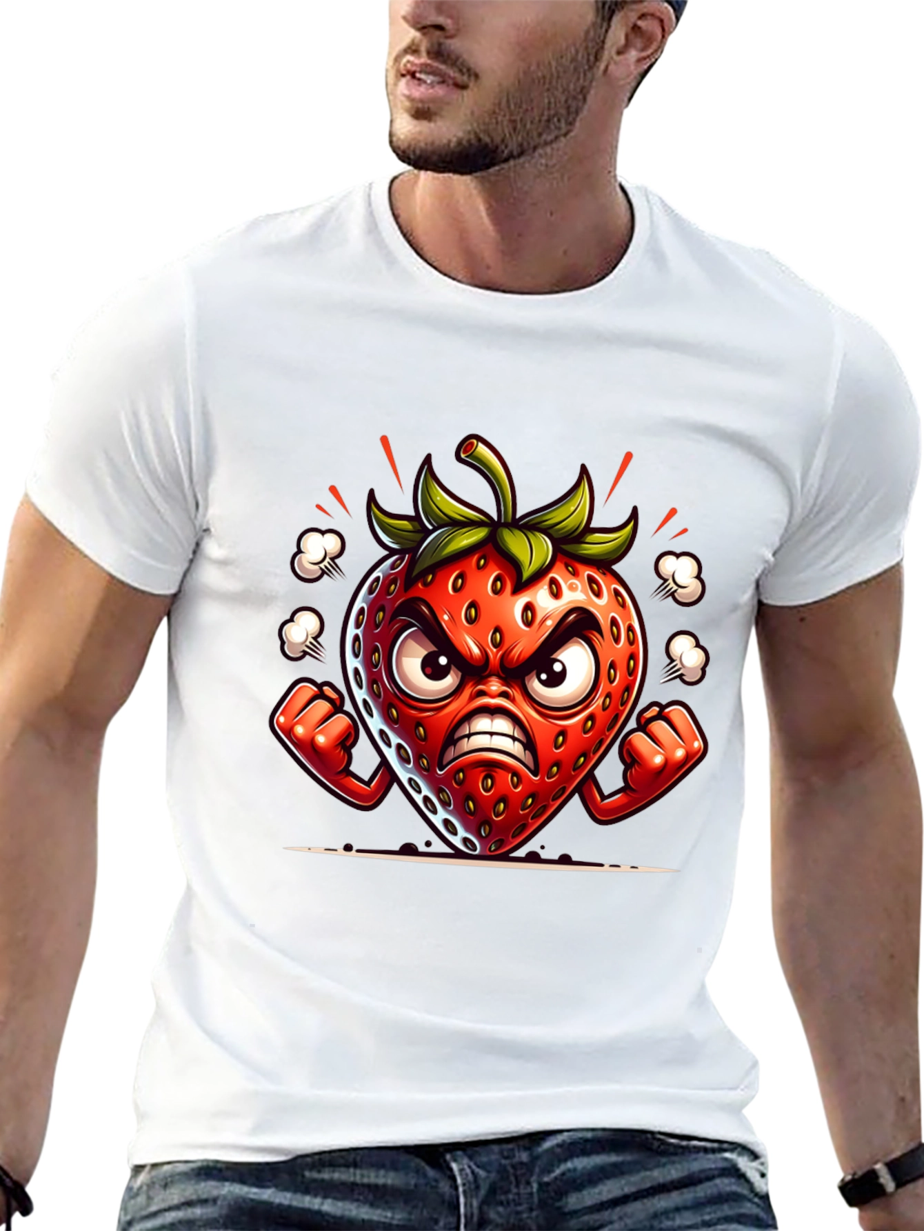 Angry Strawberry Cartoon Graphic Tee
