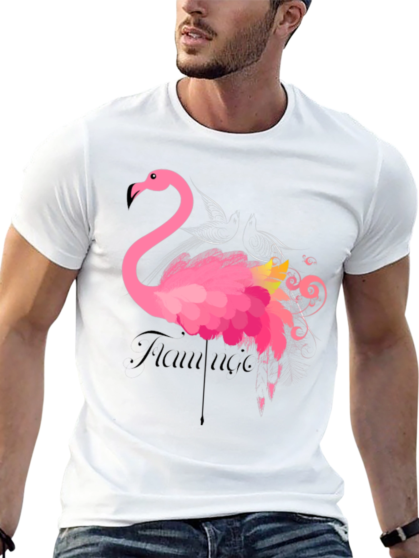 Flamingo Graphic Print Black T-Shirt