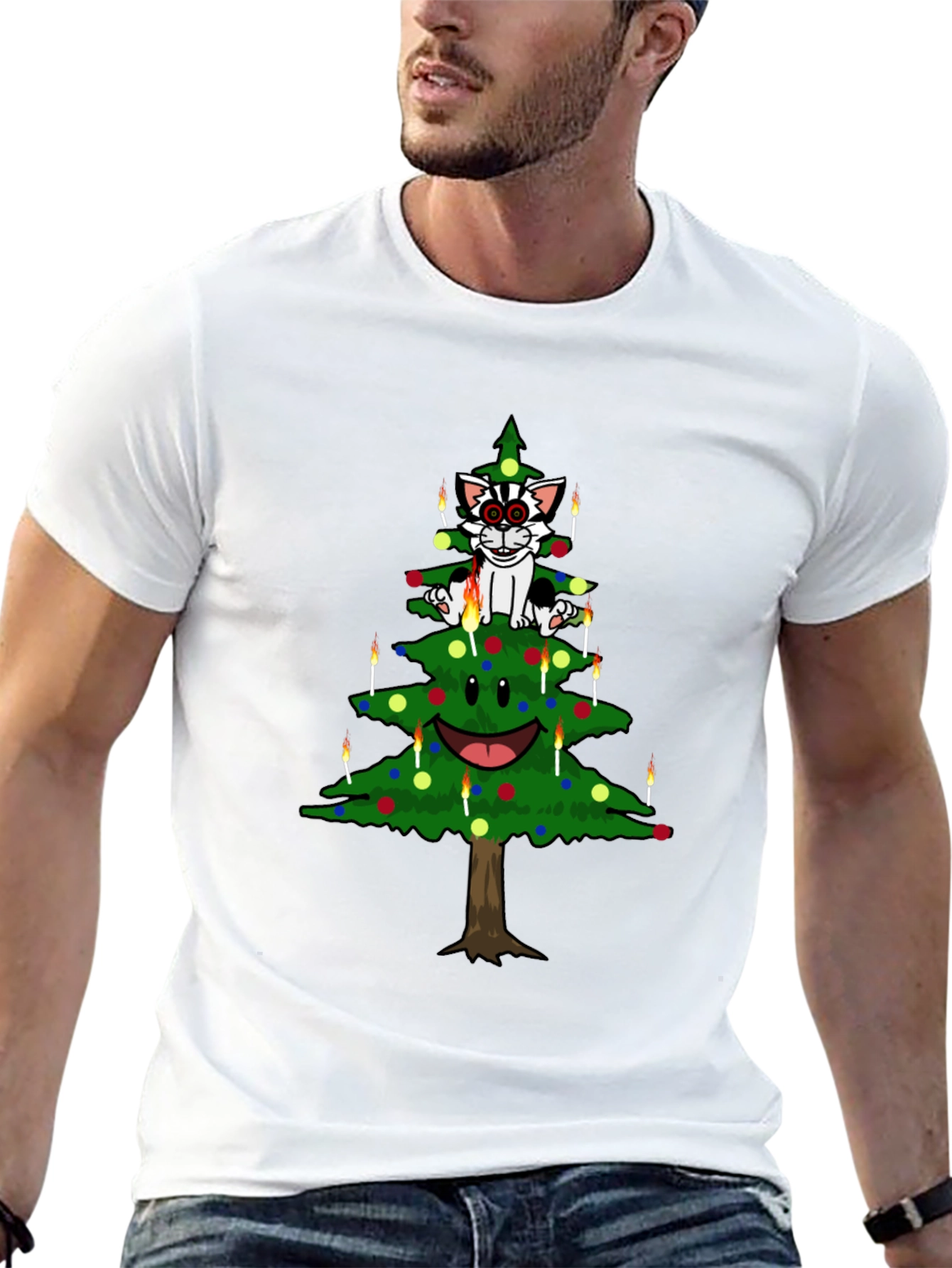 Cat Christmas Tree Graphic Tee
