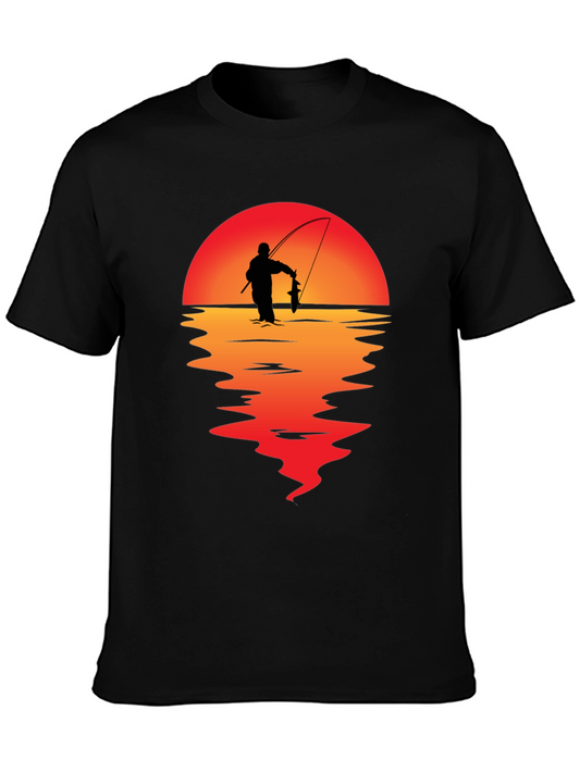 Fisherman Sunset Graphic Tee - Black