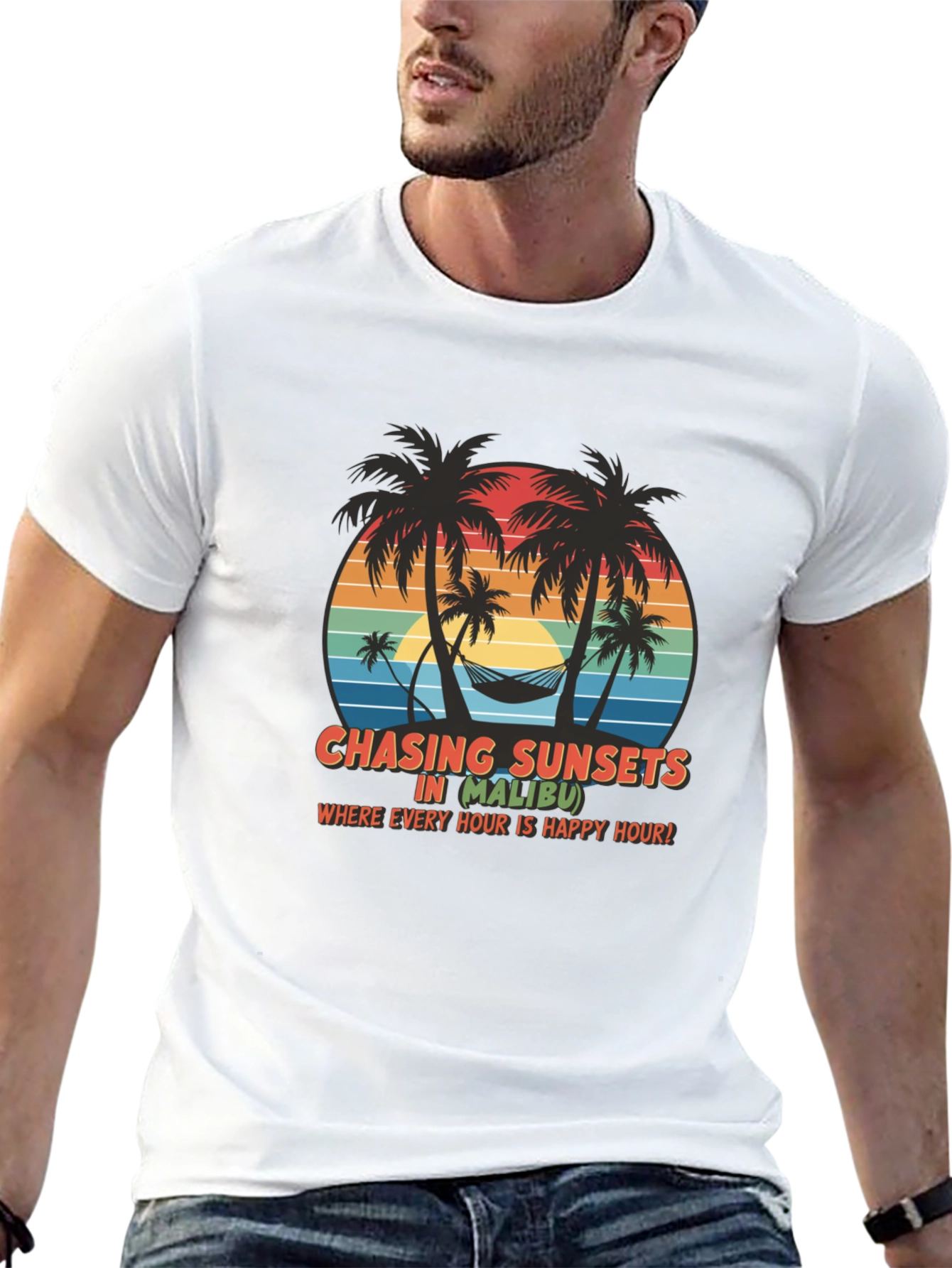 Chasing Sunsets in Malibu Black T-Shirt