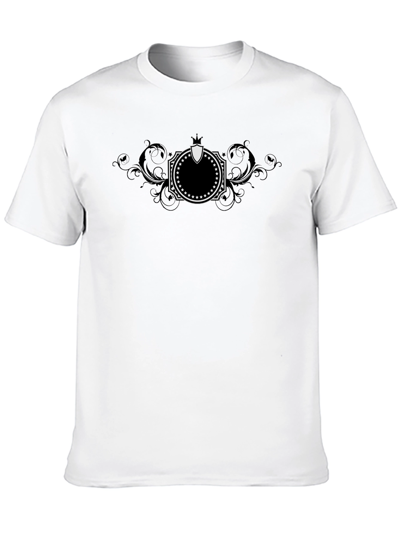 Black Graphic Tee with Crest Design