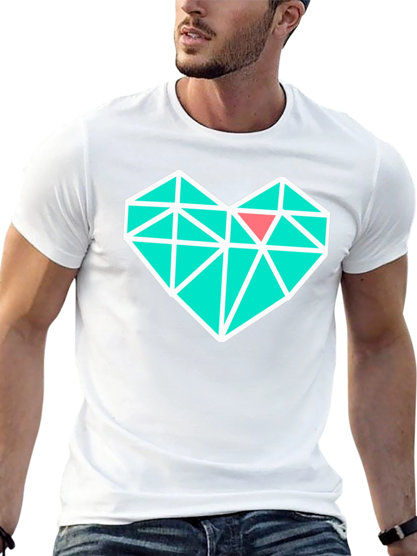 Geometric Heart Graphic Tee - Modern Black T-Shirt