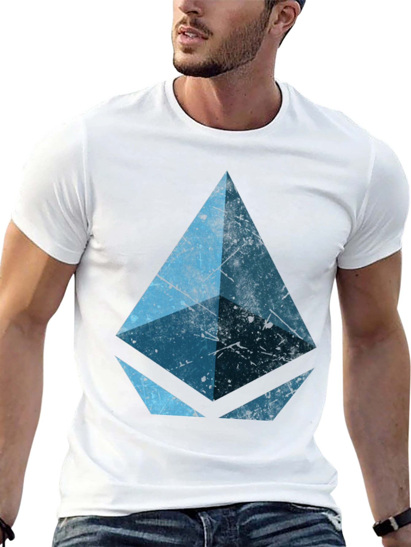 Geometric Blue Graphic Print Black Tee