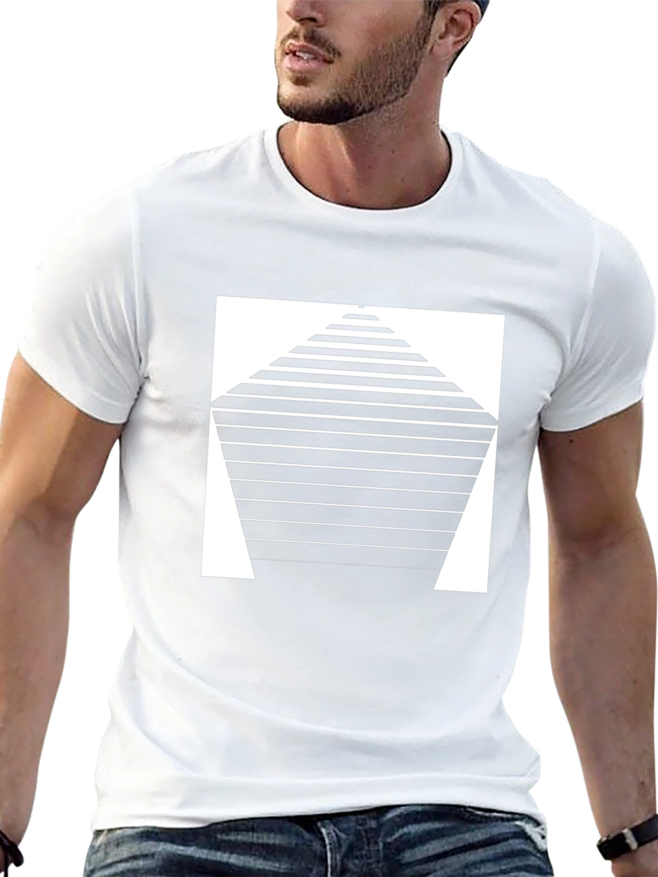 Modern Geometric Striped Black T-Shirt