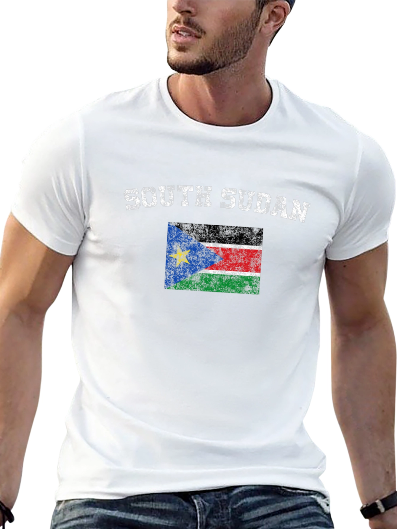 South Sudan Flag Graphic Print Black T-Shirt
