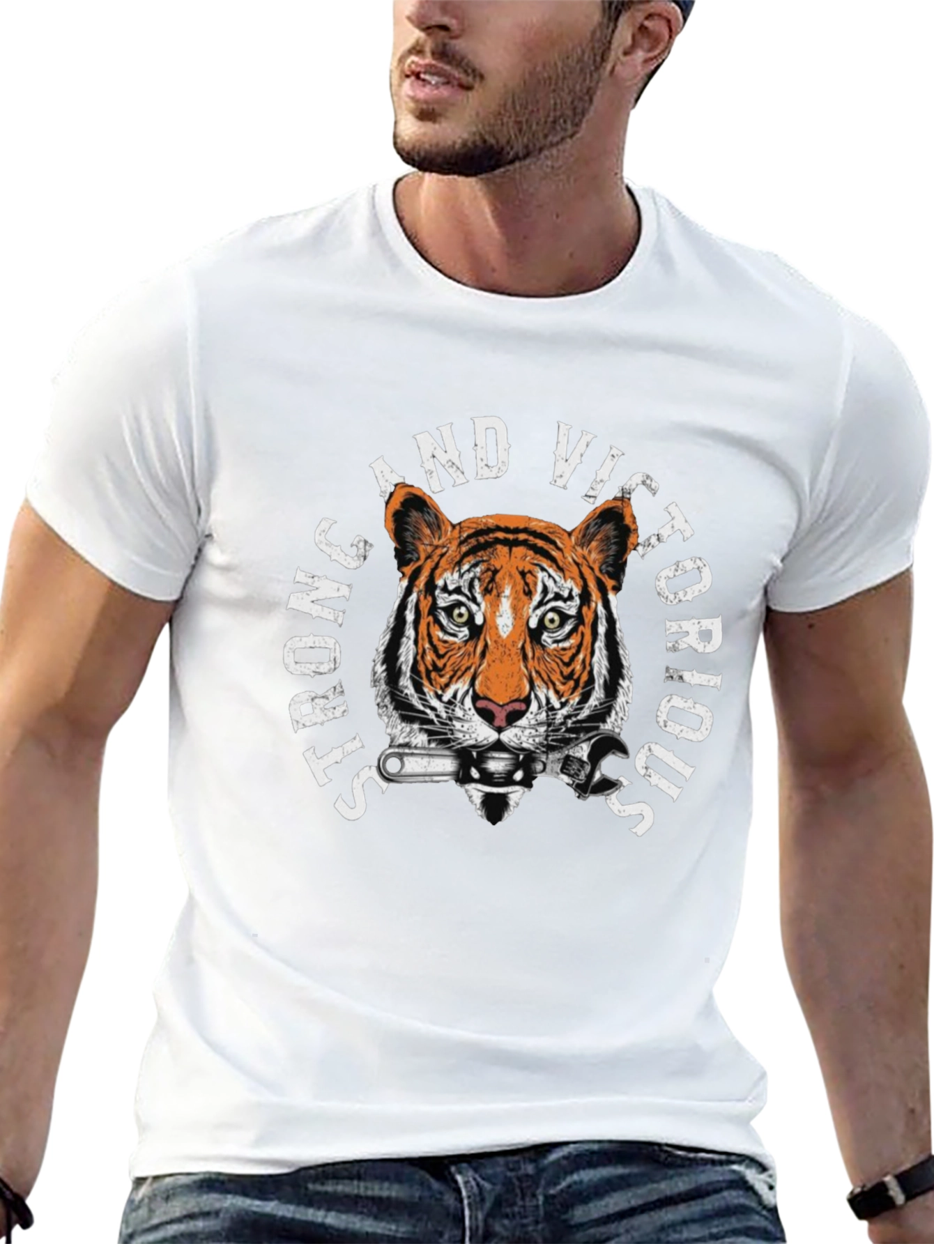 Strong & Victorious Tiger Mechanic Graphic T-Shirt