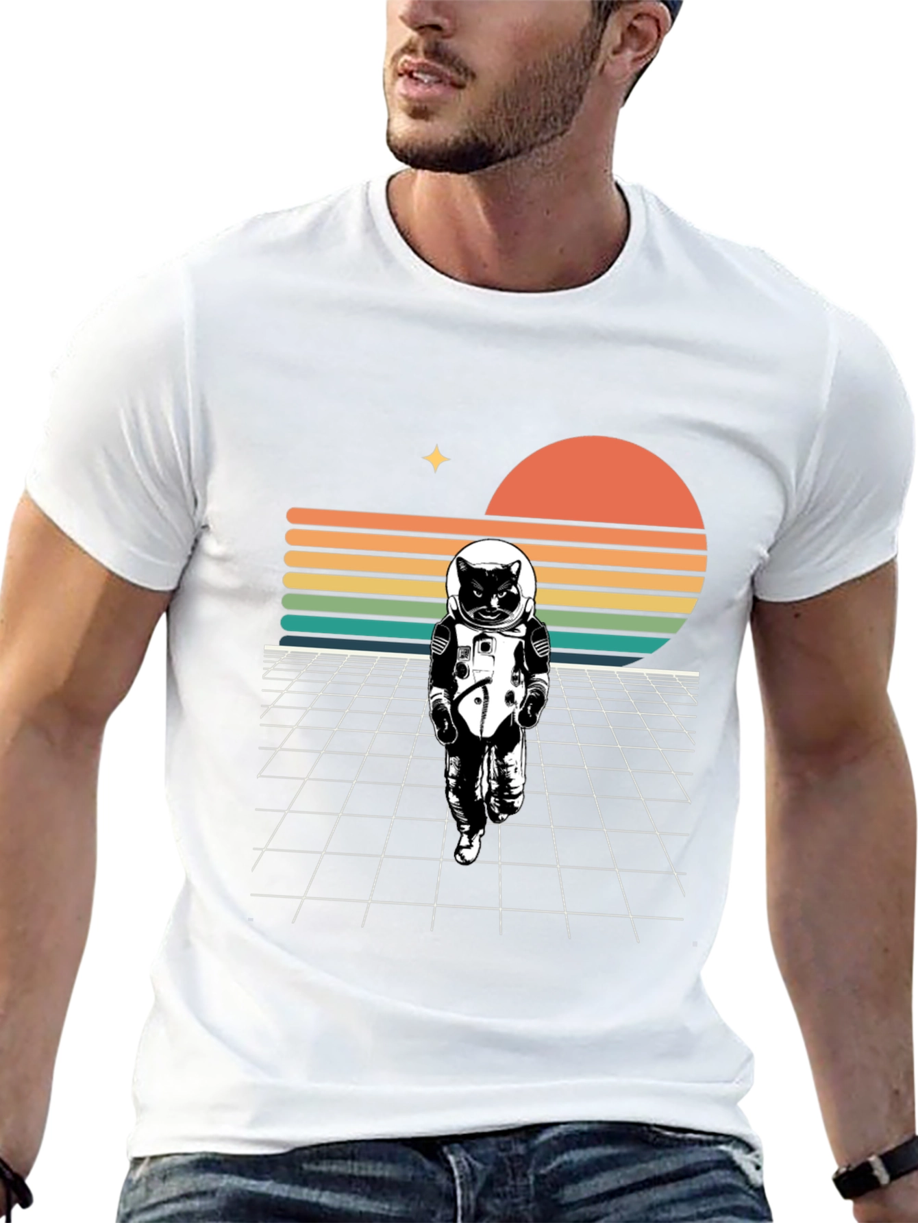 Astronaut Cat T-Shirt - Retro Style