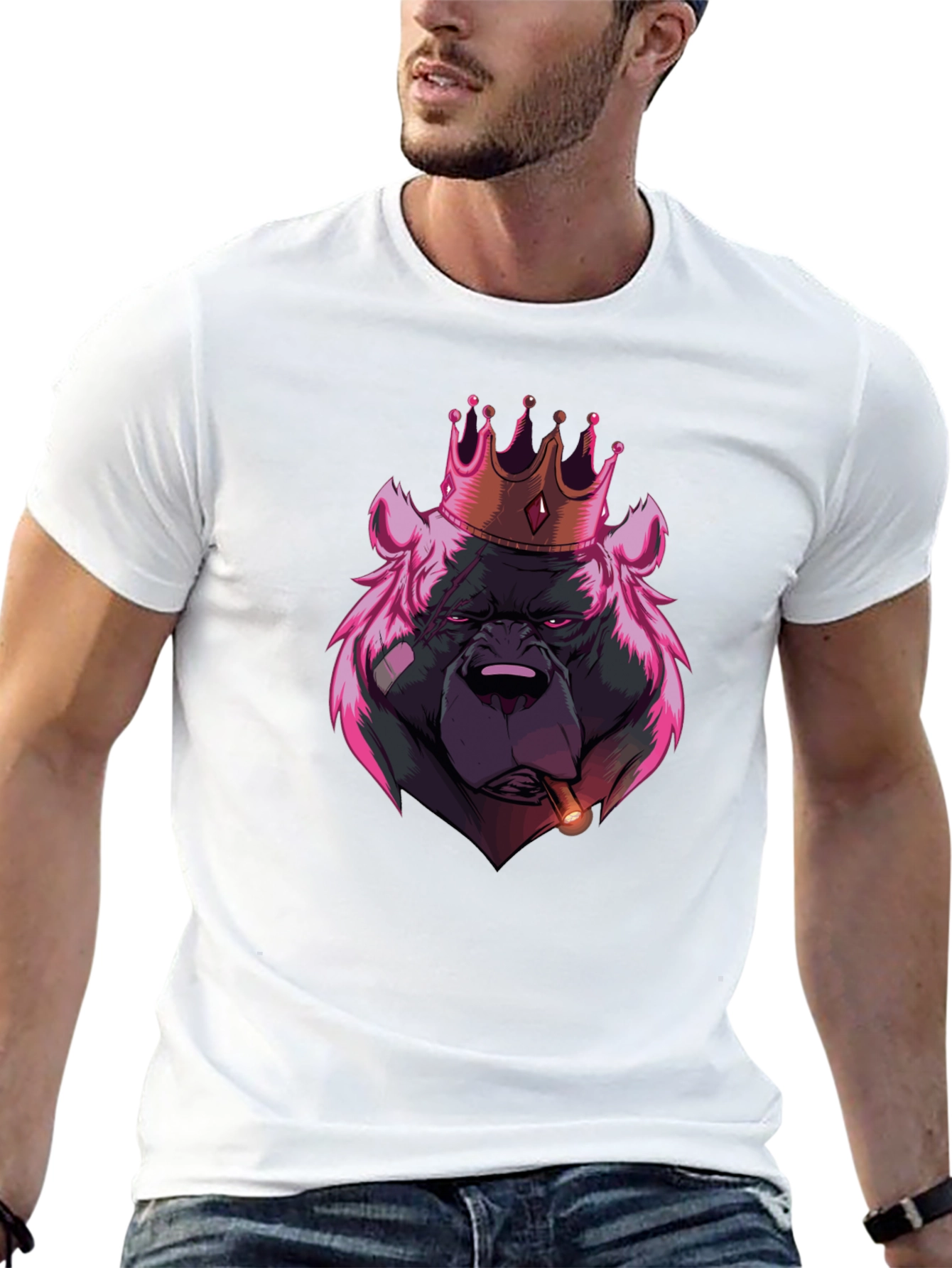 King Bear Graphic T-Shirt - Black Crew Neck Tee