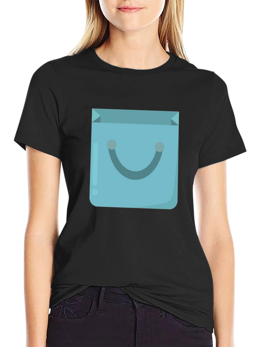 Stylish Black T-Shirt with Blue Shopping Bag Graphic