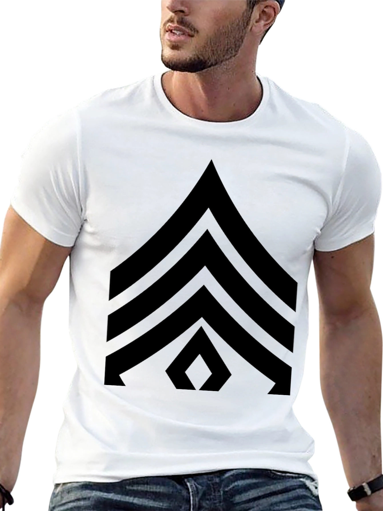 Black T-Shirt with Military Sergeant Stripes Design