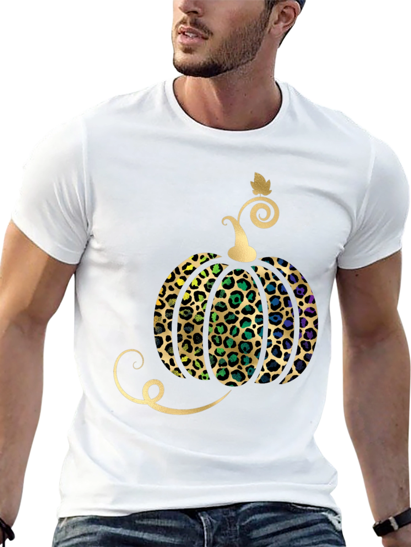 Leopard Print Pumpkin Halloween T-Shirt