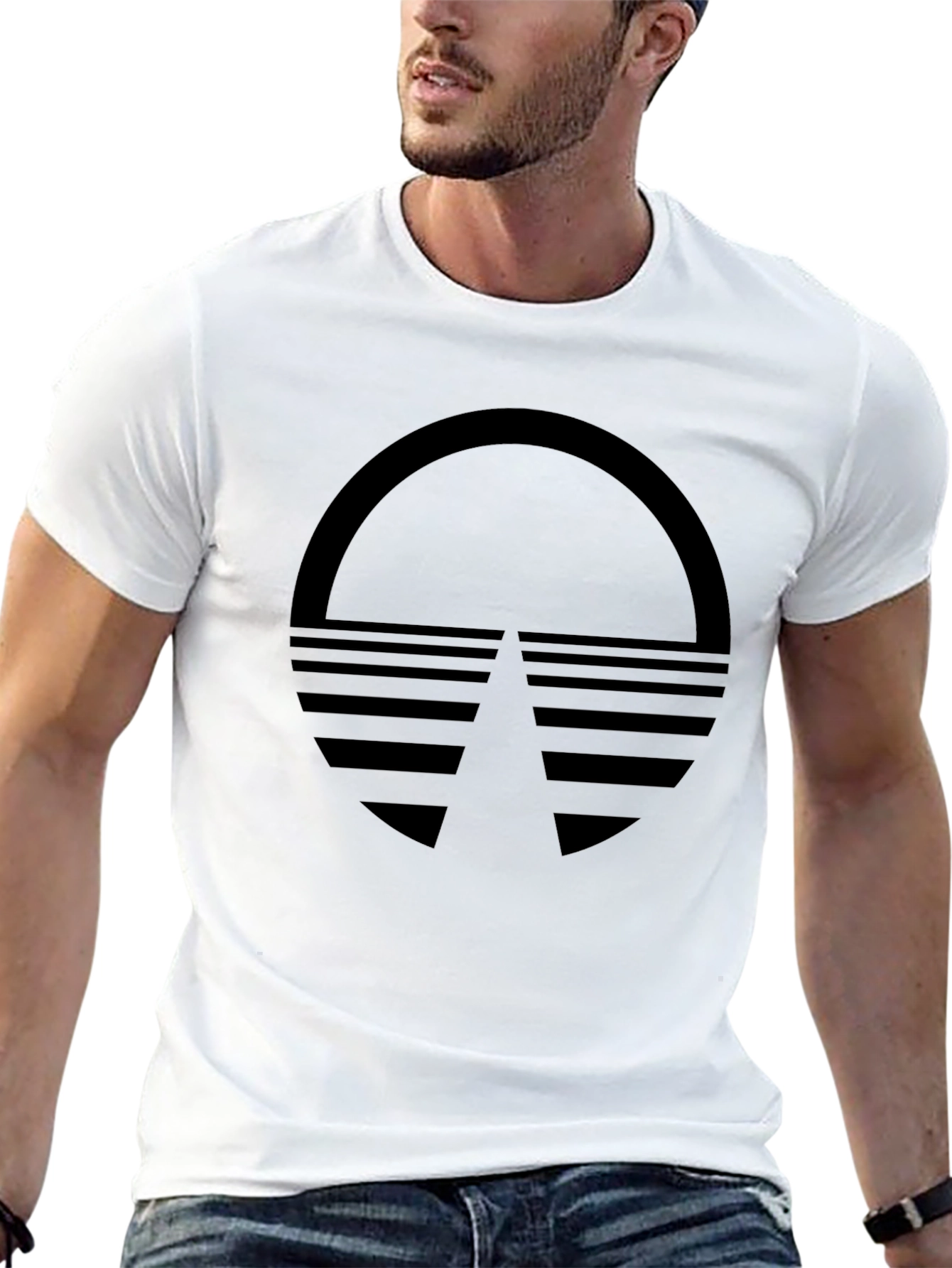 Retro Sunset Graphic Tee - Black Cotton Blend