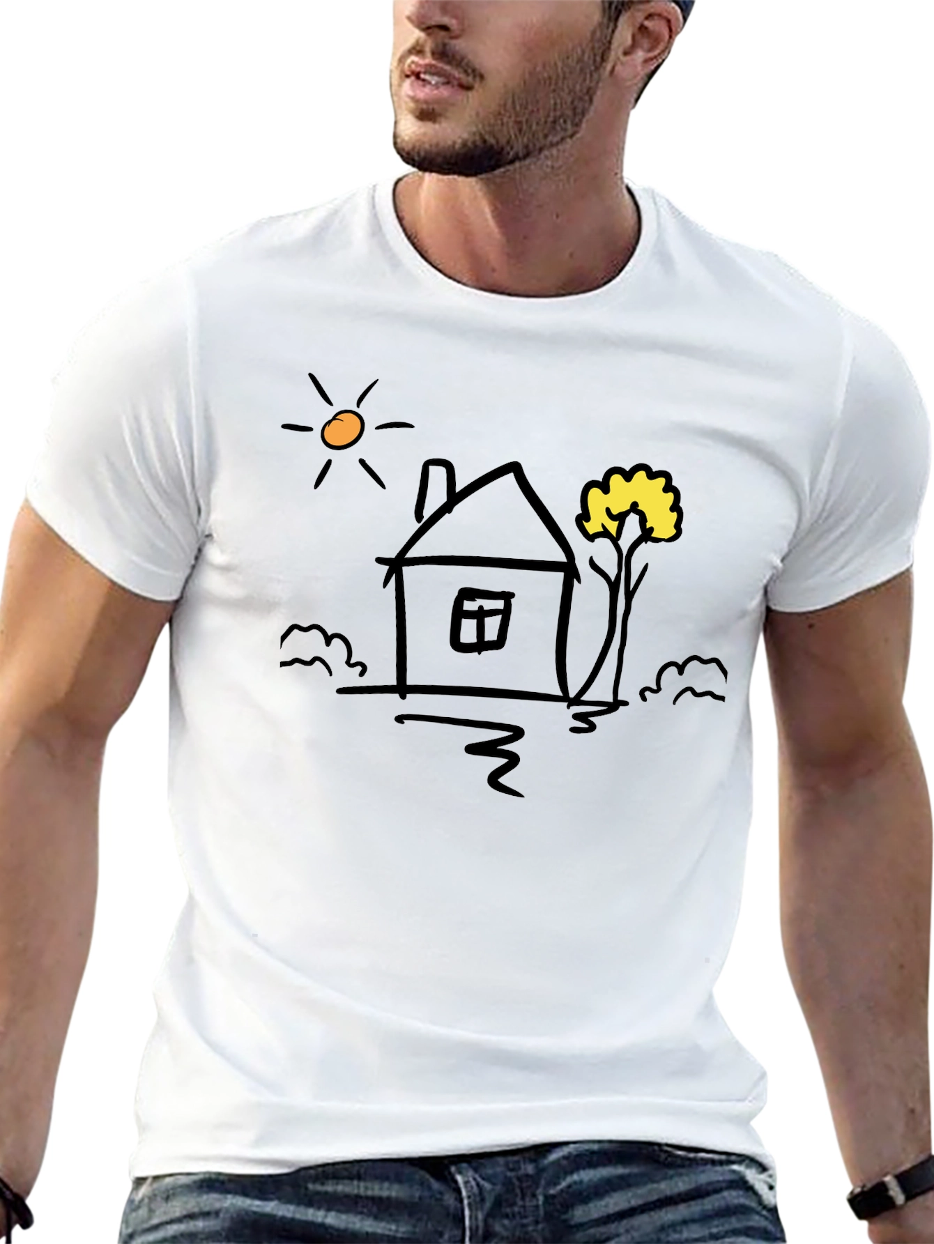 Doodle House Graphic Tee - Casual Black T-Shirt