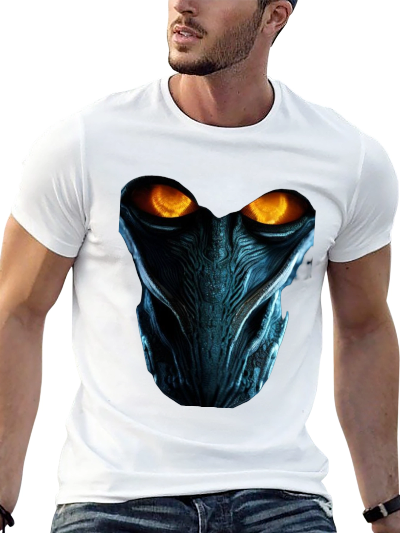 Sci-Fi Alien Face Graphic Black T-Shirt