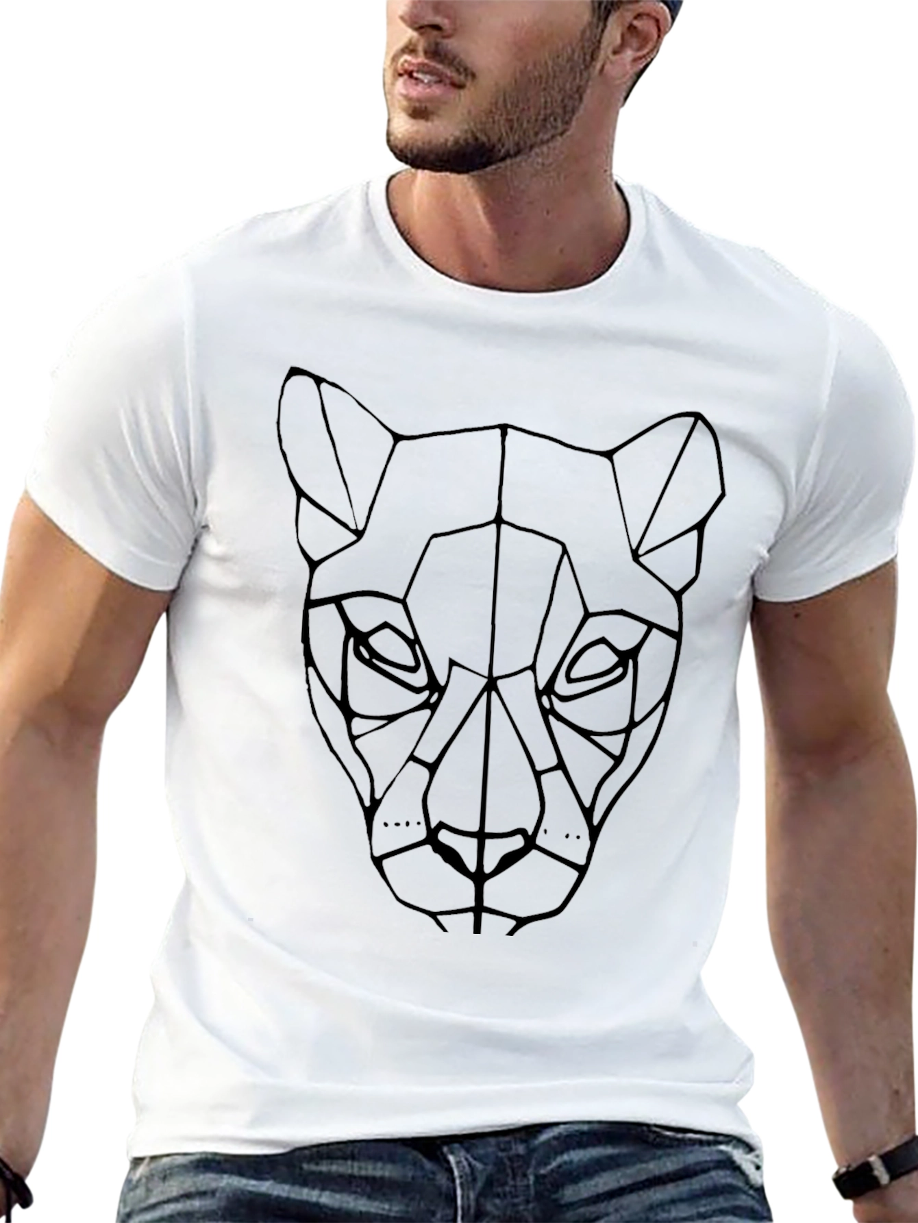 Geometric Panther Graphic T-Shirt - Stylish Black Tee