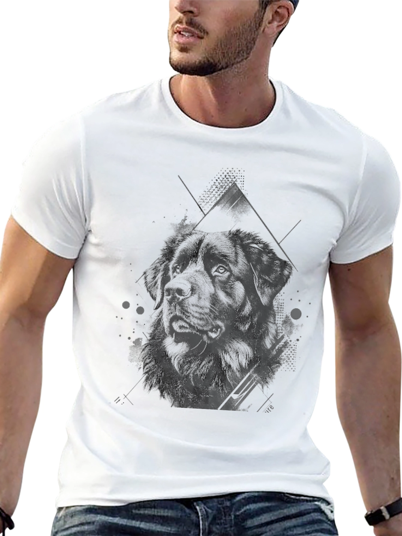 Geometric Dog Graphic Black T-Shirt