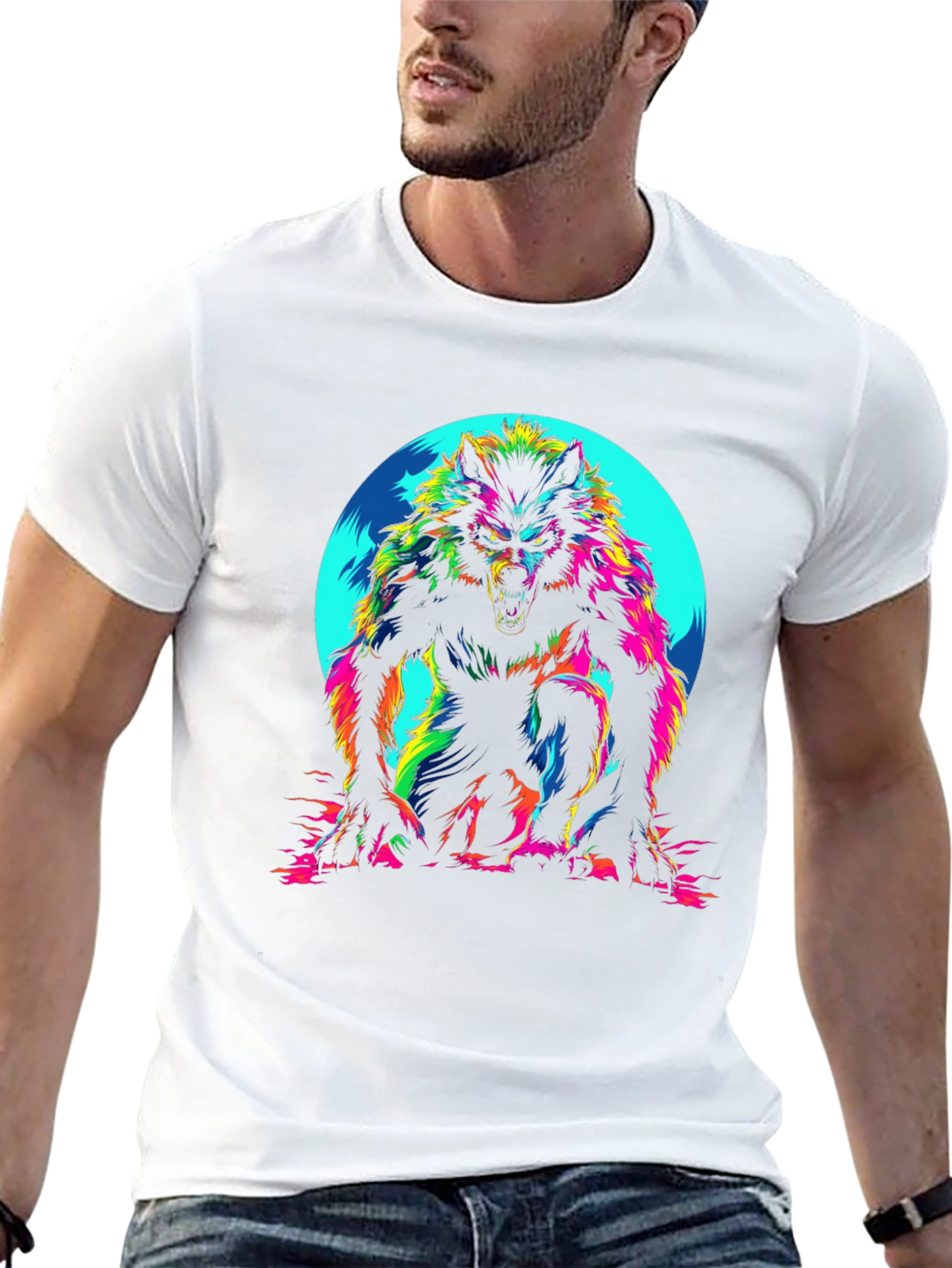 Vibrant Werewolf Graphic T-Shirt - Mens Black Crew Neck