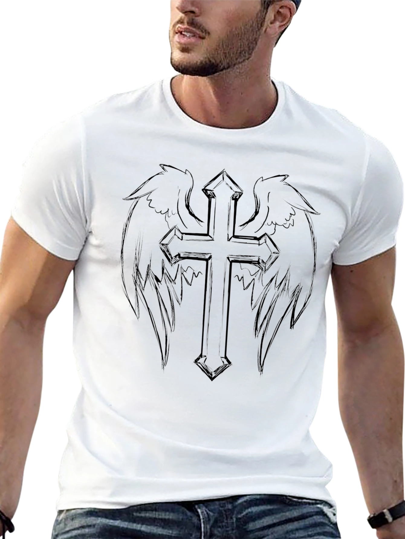 Winged Cross Graphic Black T-Shirt