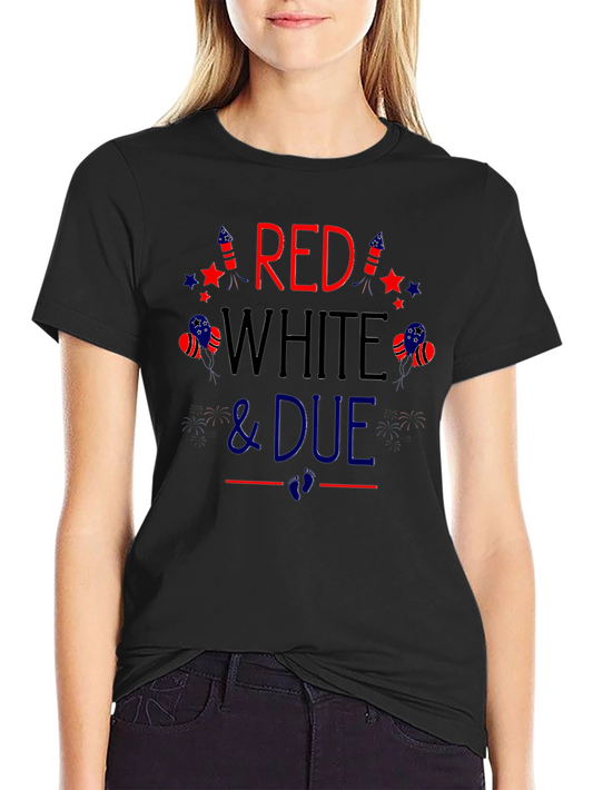 Red White and Due Pregnancy Announcement T-Shirt