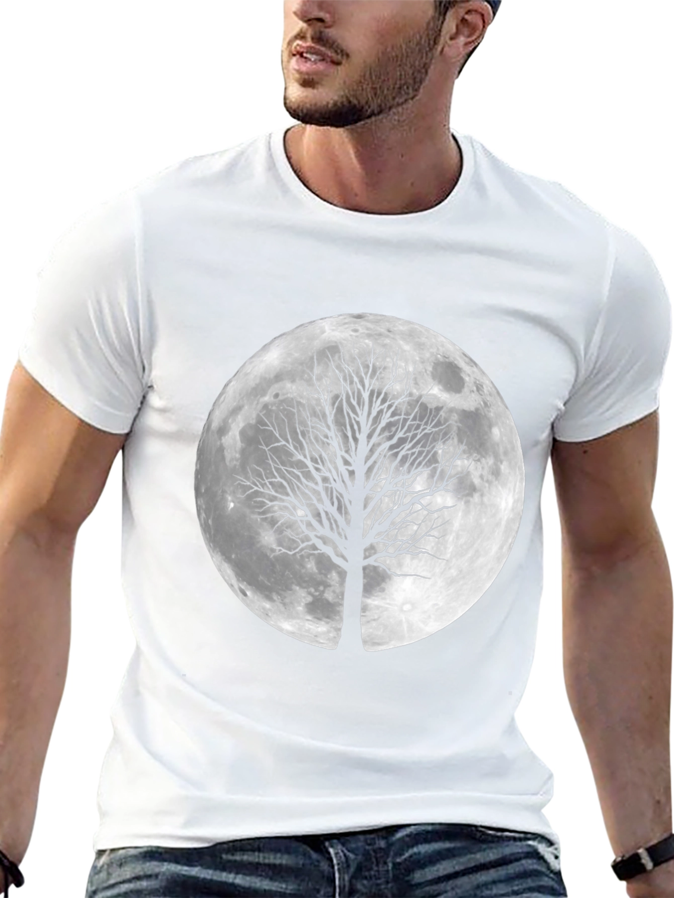 Moon Tree Graphic Tee - Stylish Black T-Shirt