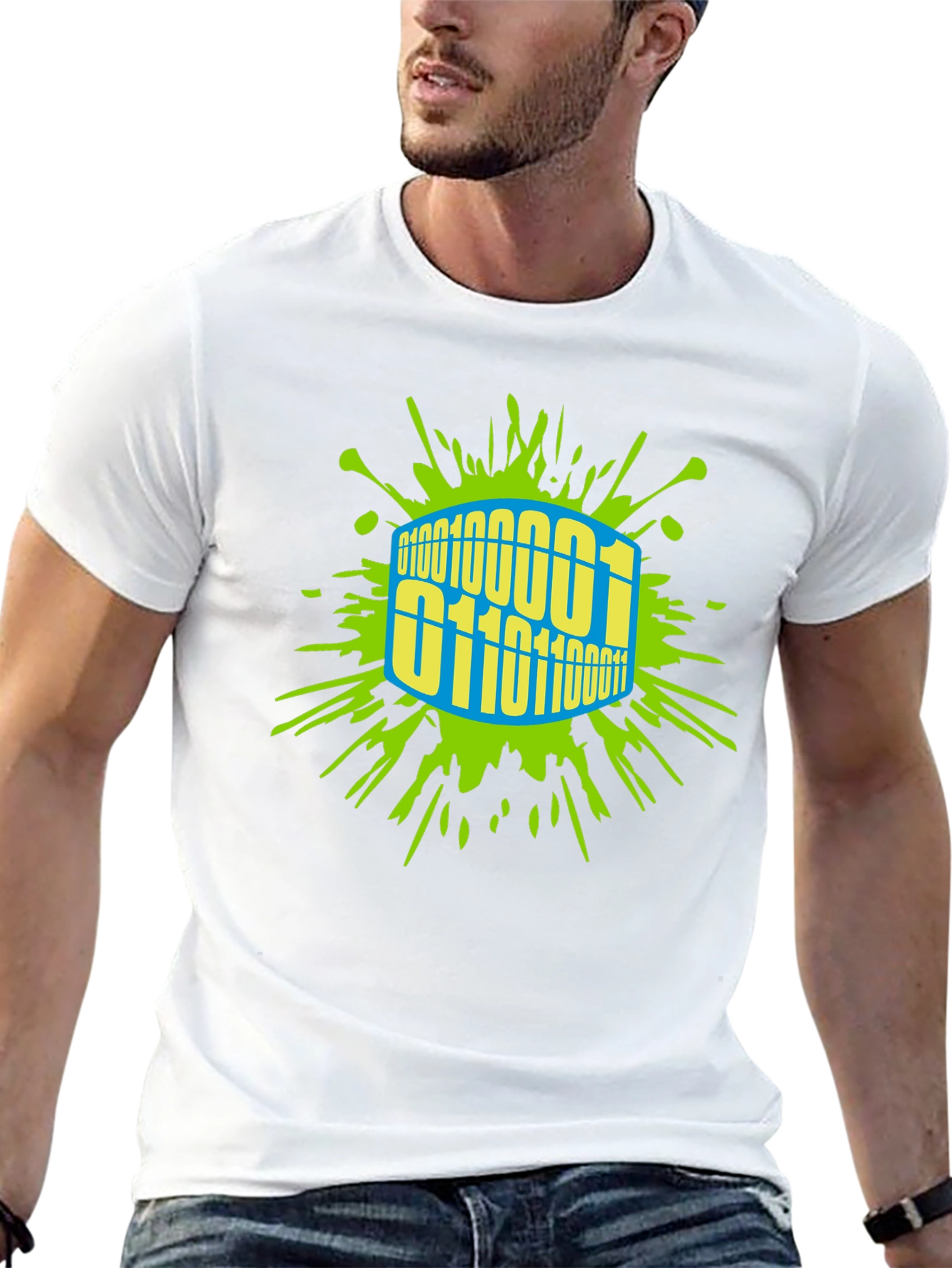 Binary Code Splash T-Shirt - Unique Graphic Tee