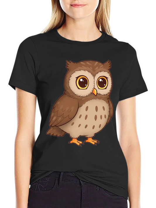 Owl Cartoon Graphic Tee - Black Cotton T-Shirt