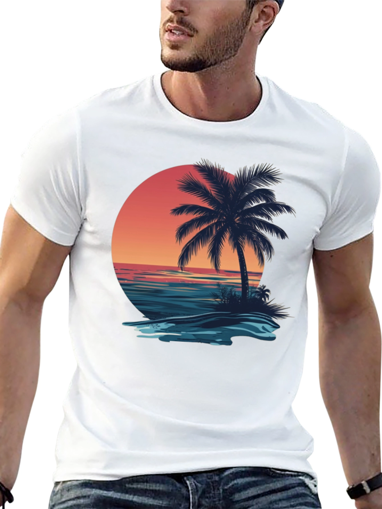 Sunset Palm Tree Graphic Tee - Island Vibes T-Shirt
