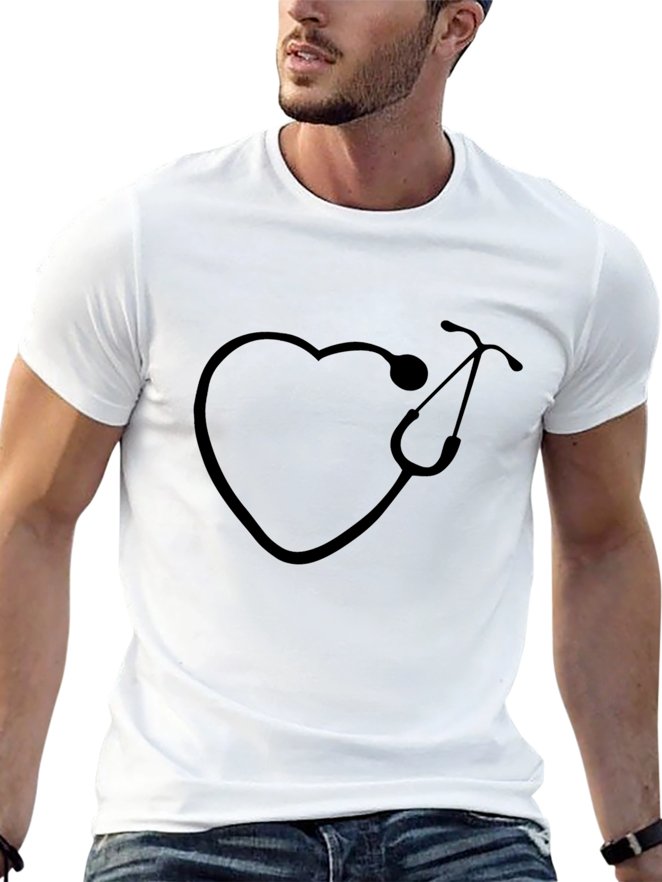 Heart Stethoscope Graphic T-Shirt - Black