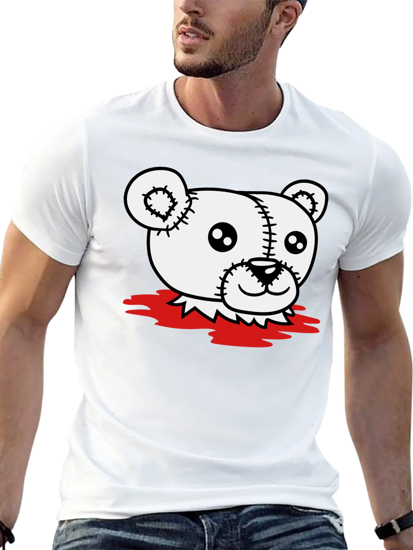 Creepy Teddy Bear Graphic T-Shirt - Black