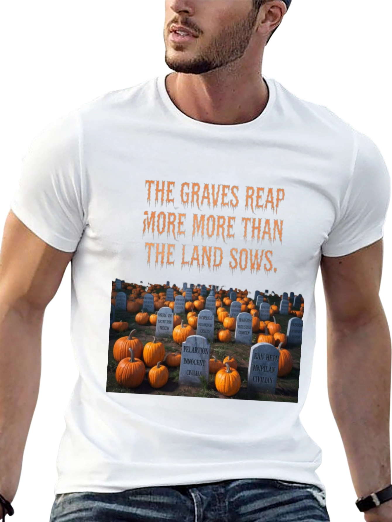 Halloween Cemetery Pumpkin Patch Graphic T-Shirt