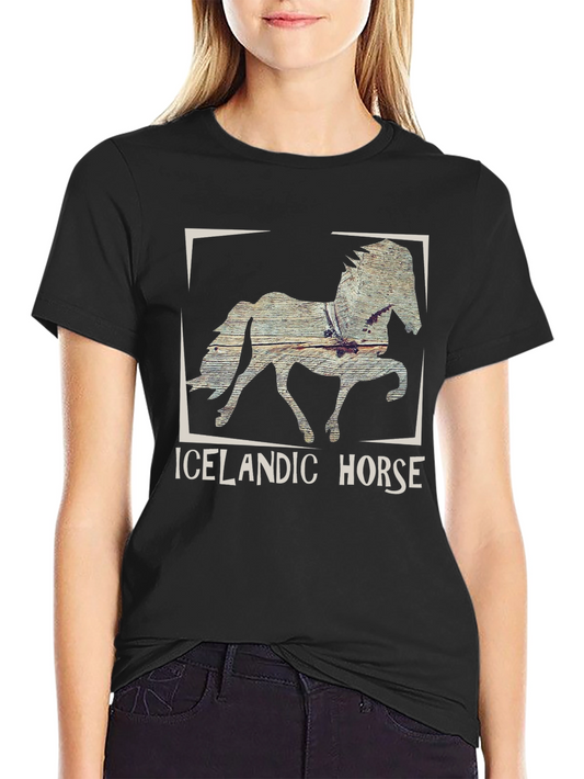 Icelandic Horse Graphic Tee - Black Cotton T-Shirt