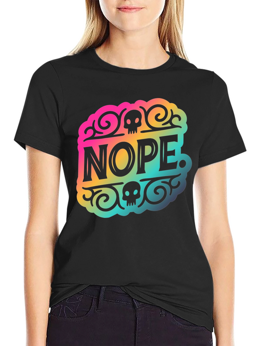 Nope Graphic Tee - Colorful Skull Design