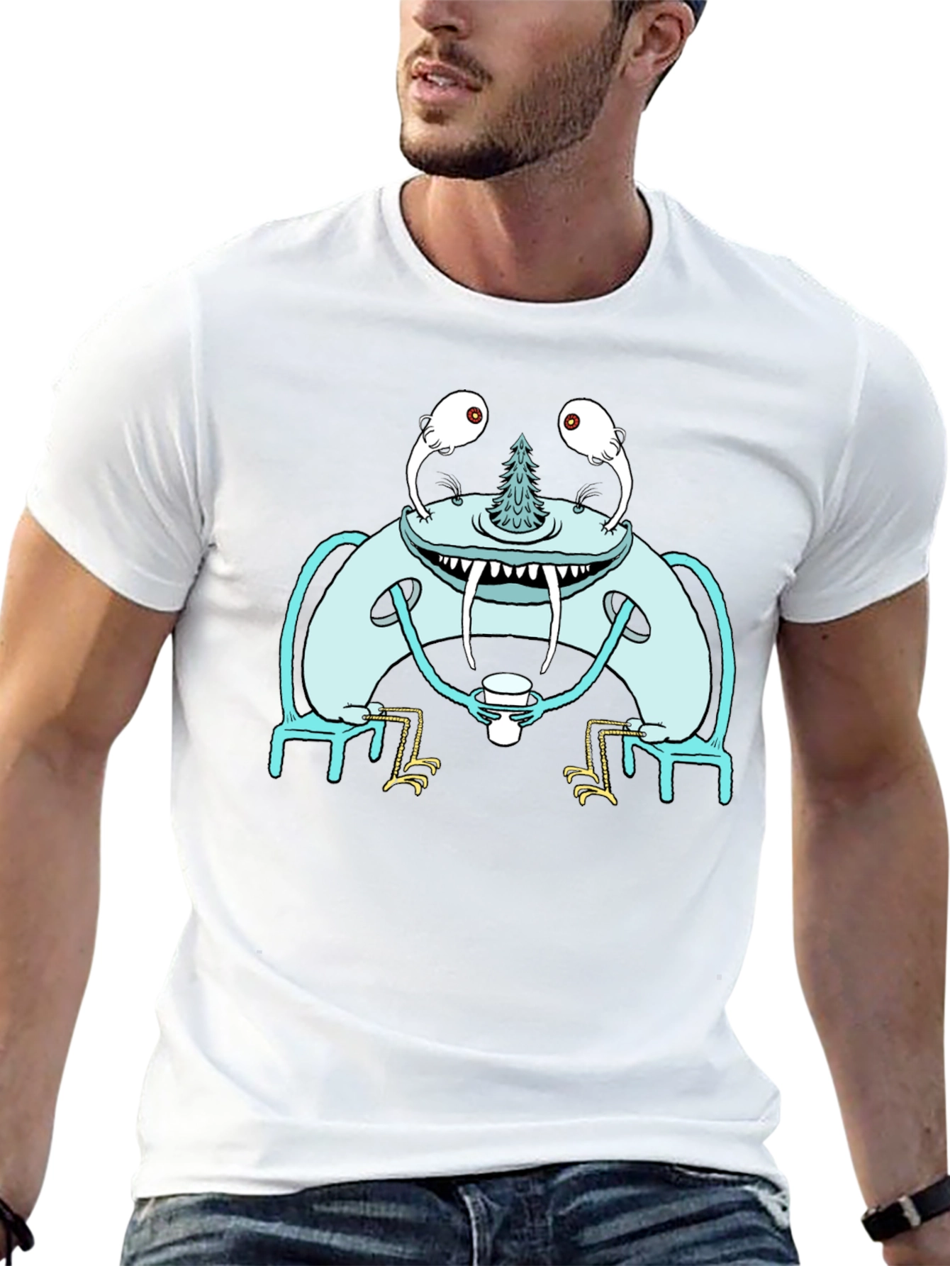 Monster Sipping Coffee Graphic Tee - Black