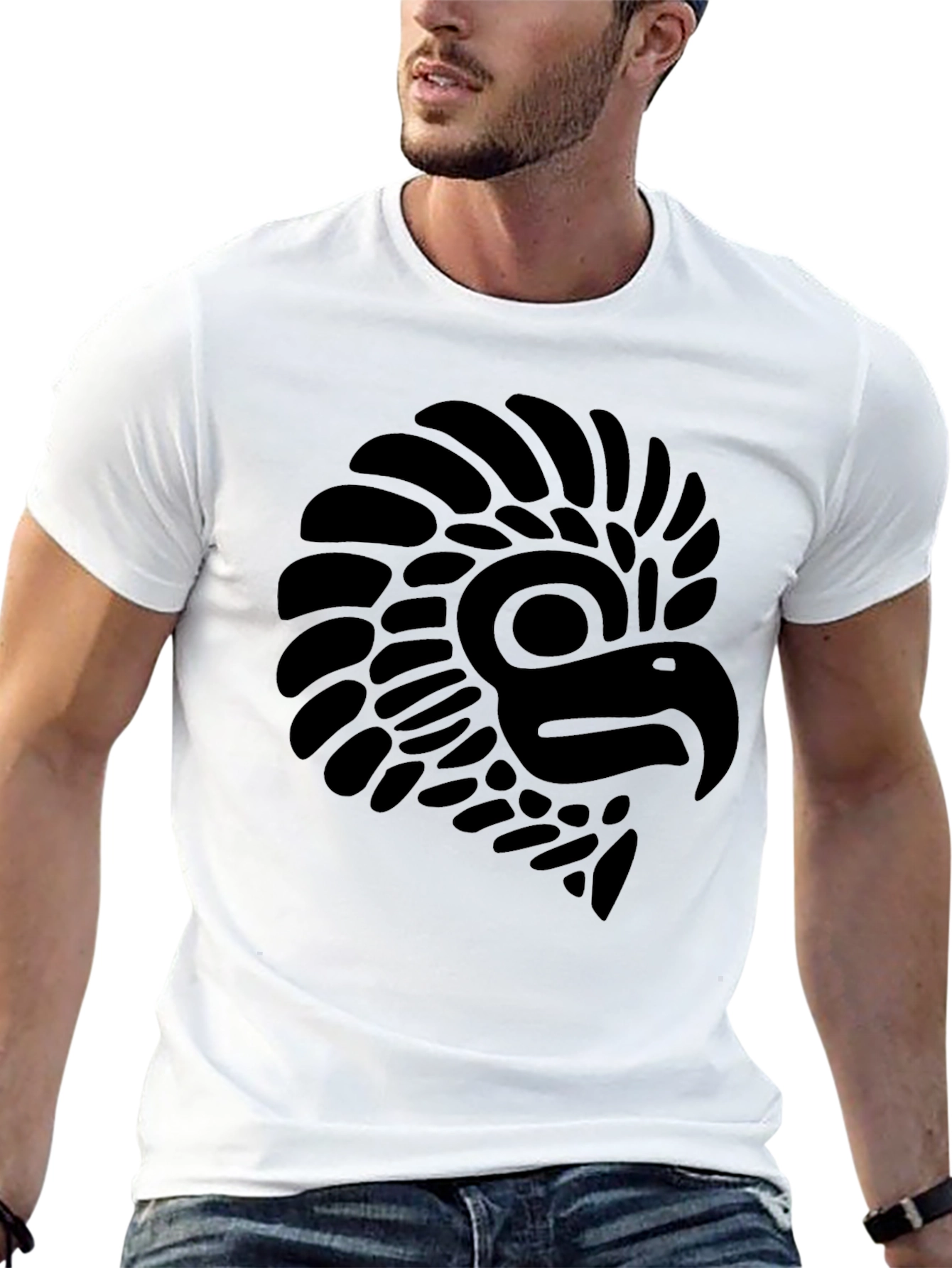 Aztec Eagle Graphic Tee - Black Cotton Blend Shirt