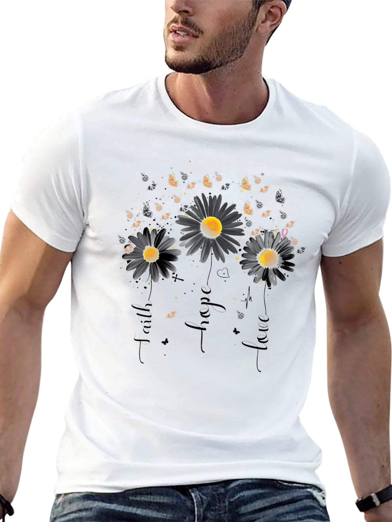Faith Hope Love Floral Black T-Shirt