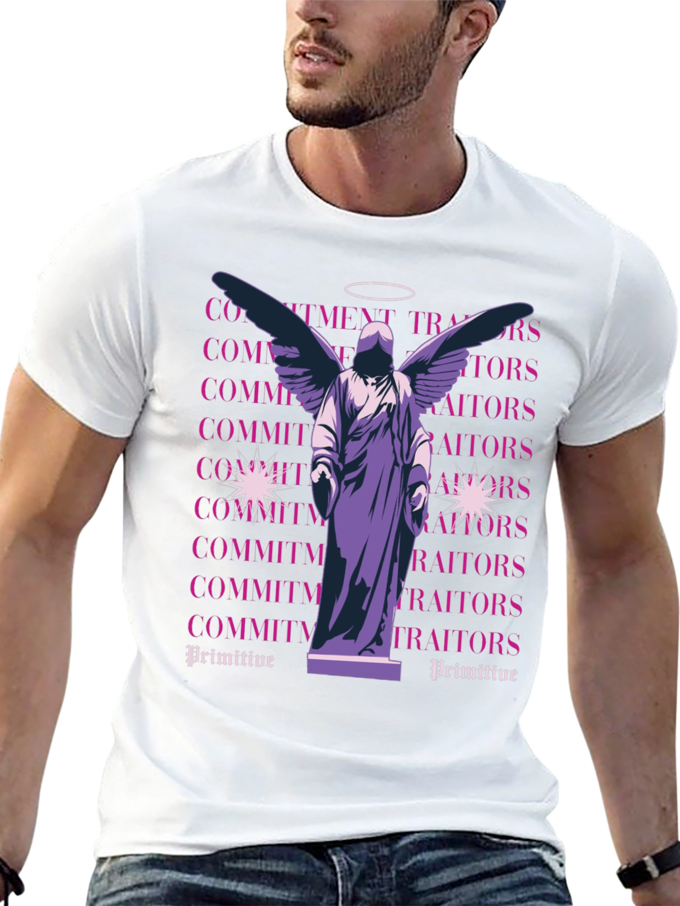Angel Statue Graphic Tee - Primitive Style Shirt