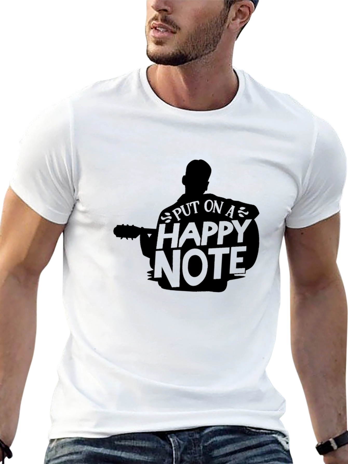 Happy Note Graphic Tee - Black Cotton T-Shirt