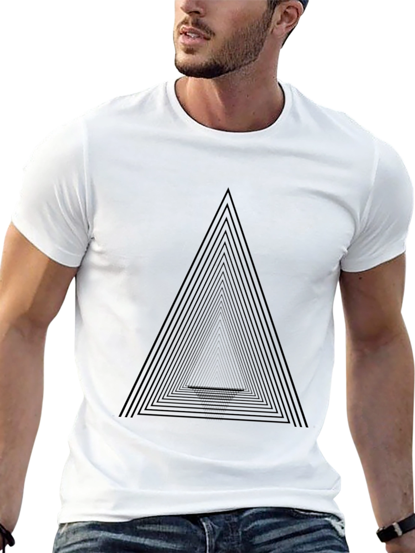 Mens Black Geometric Triangle Graphic Tee