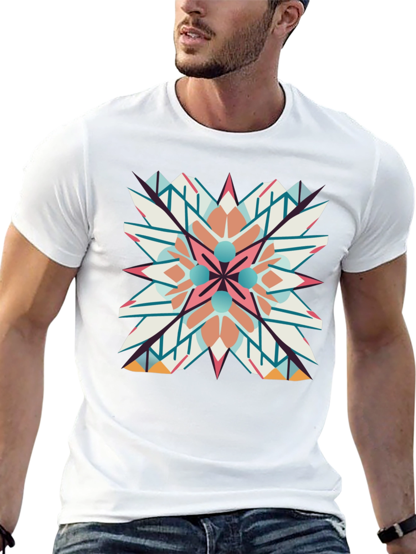 Geometric Mandala Graphic Print Black T-Shirt