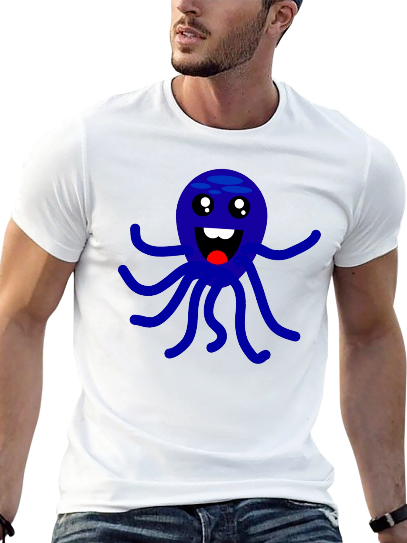 Cute Octopus Graphic Print Black T-Shirt