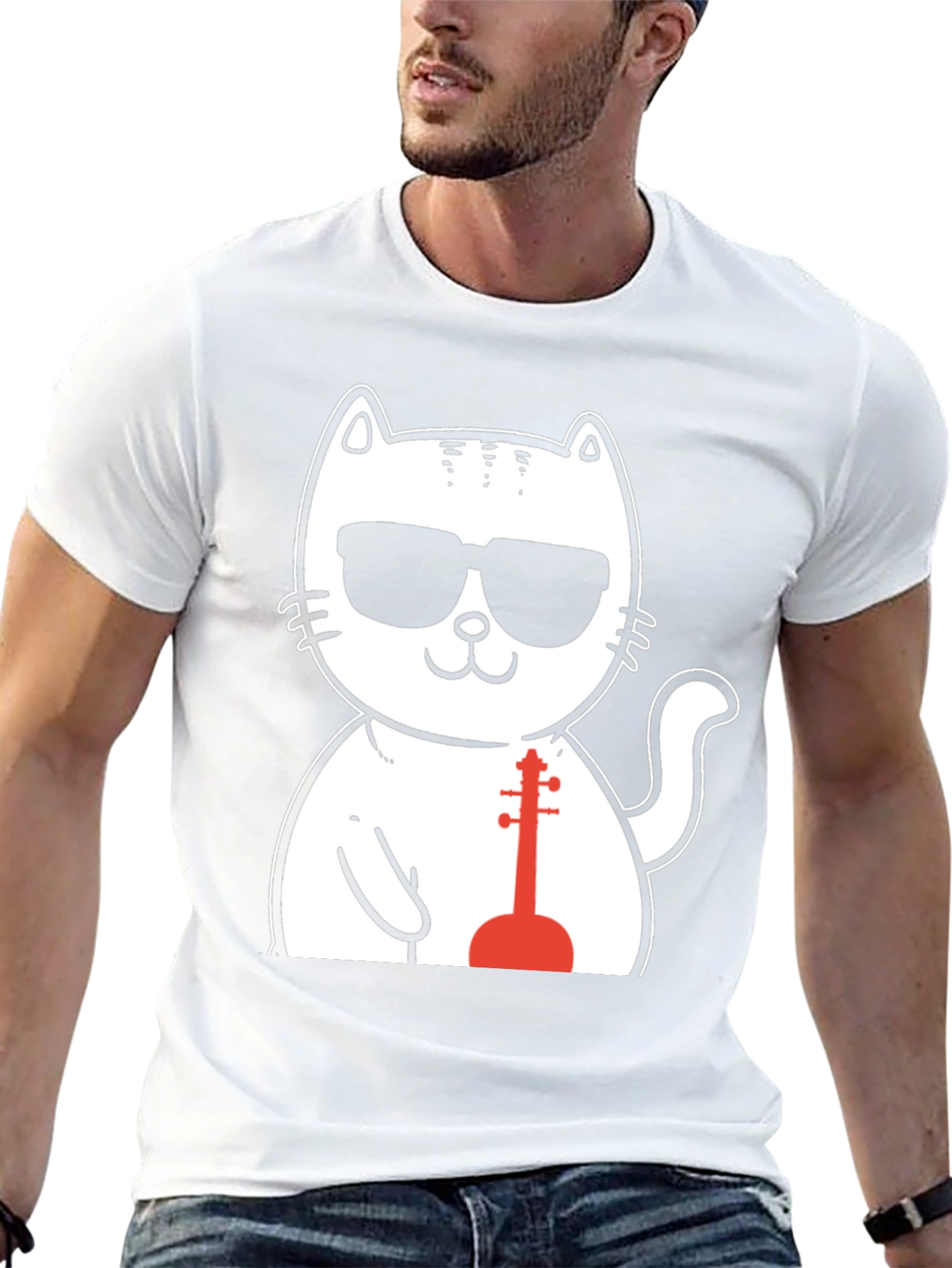 Cool Cat Musician T-Shirt - Black